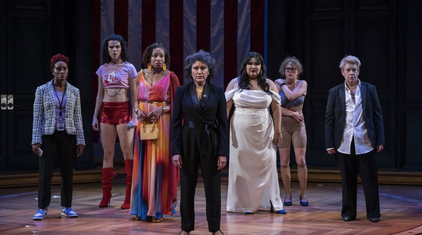 A powerful moment from Steppenwolf's production of POTUS, written by Selina Fillinger and directed by Audrey Francis. (Photo by Michael Brosilow.)